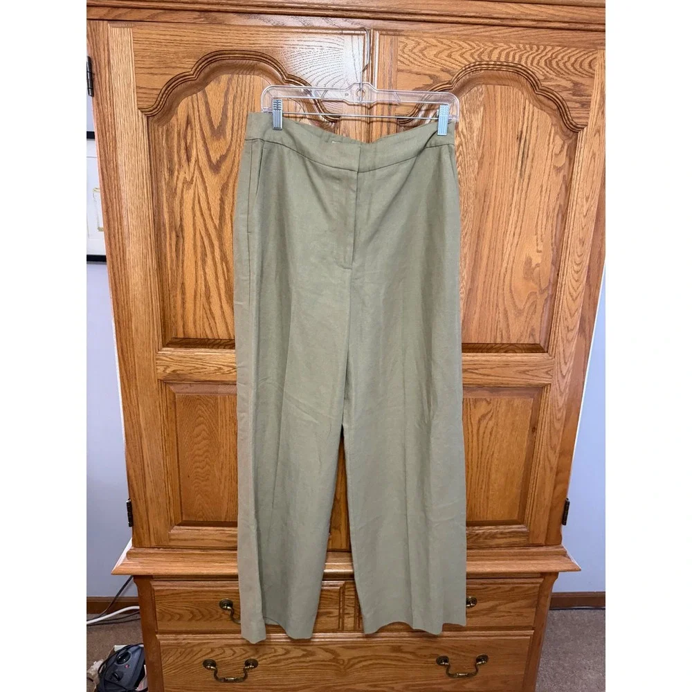 Aritzia The Limitless Pant 10 Linen Blend Khaki Wide Leg Business Casual Work